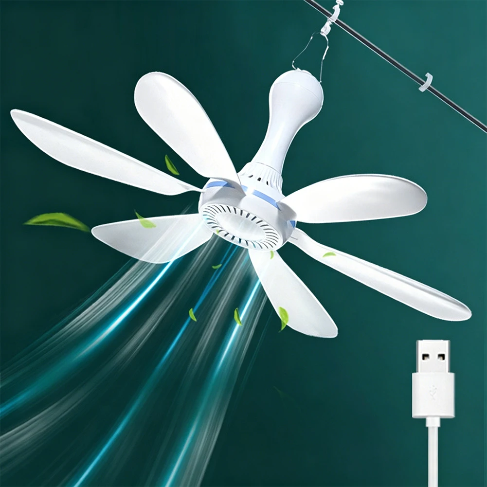 6-blade USB Ceiling Fan Low Noise With Remote Control 4 Wind Rate Settings Cooler For Outdoor Camping And Indoor Room Used