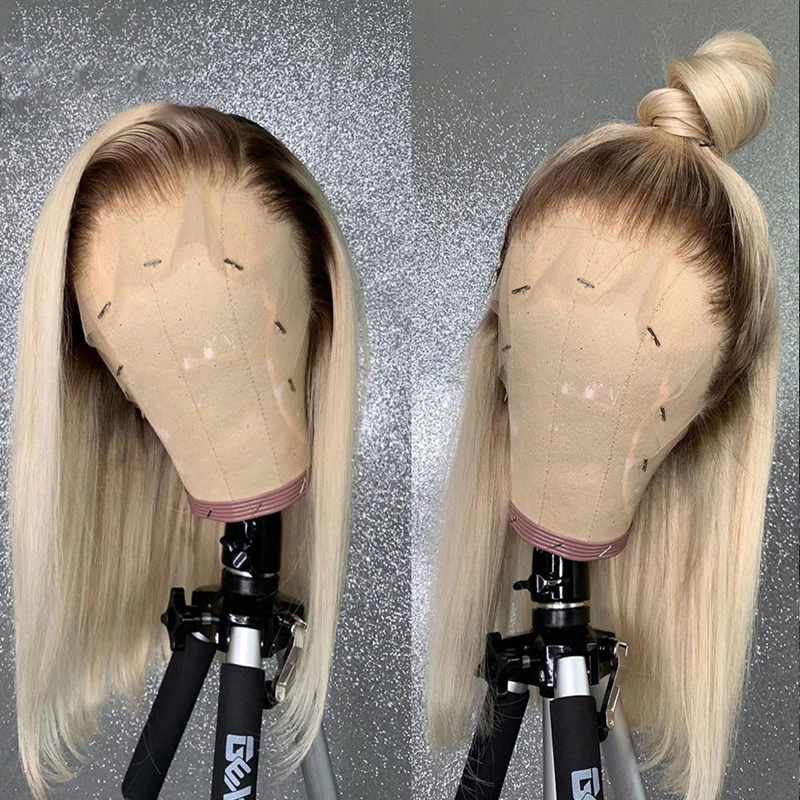 

4T613 Glueless 26 Inch Long 180% Density Ombre Blonde Straight Lace Front Wig For Black Women Babyhair Preplucked Daily 613#