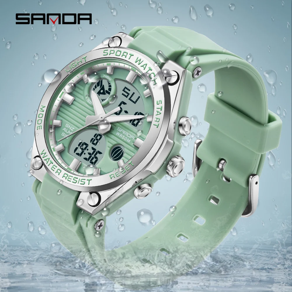 SANDA Fashion LED Luminous Digital Women Watch Sport Casual Wristwatch Girl Outdoors Waterproof Luxury Quartz Women Wristwatches