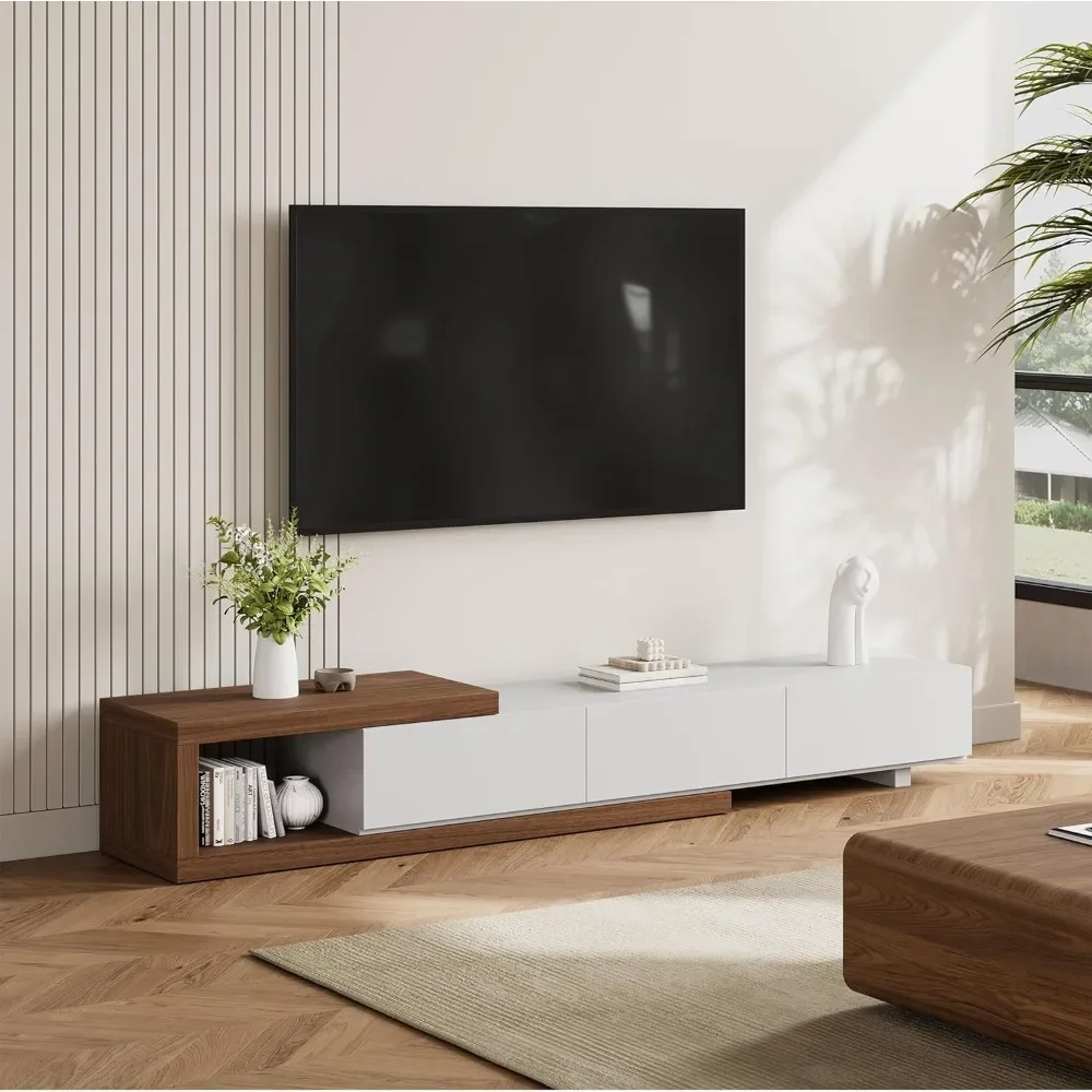 

Extendable TV Stand with Storage Solid Wood TV Media Console Modern Retractable Entertainment Center Low Reversibe