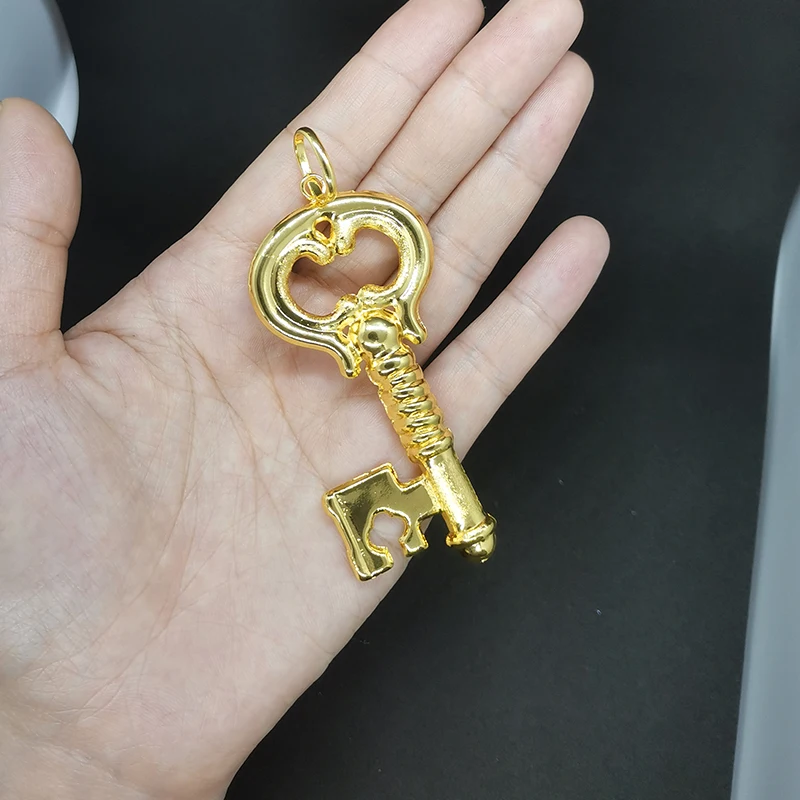 Pendant For Women Key Pattern Big Size With Chains Necklace 24K Gold Plated Fashion Jewelry Accessory High Quality Copper Gift