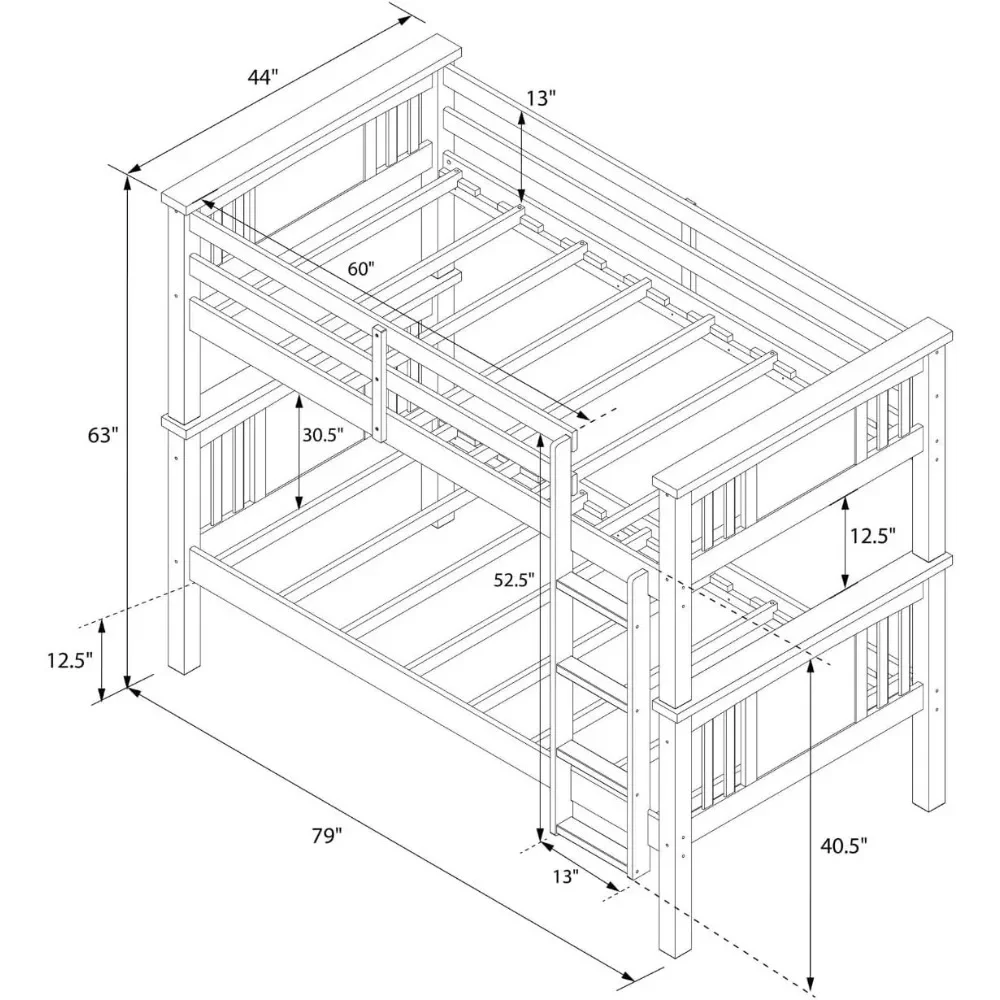 Letto a castello in legno convertibile, telai per letto impilabili e rimovibili per bambini e adolescenti, con scala, Guardrail alto, doghe in legno