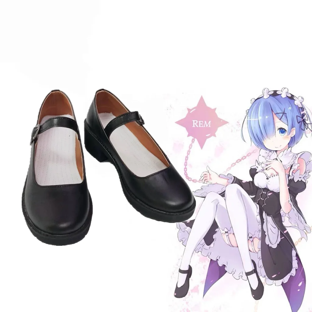 Anime Re:Zero Rem Cosplay Shoes Comic Anime Game Role Play for Con Halloween Cosplay Costume Prop Shoes