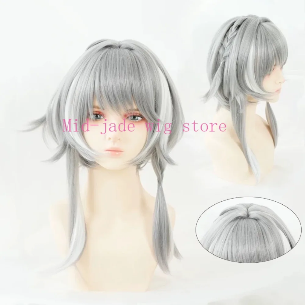 Honkai Star Rail Cipher Cosplay Wig Cool Gray Braided Hair for Mid Autumn Game Convention and Photo Shoot