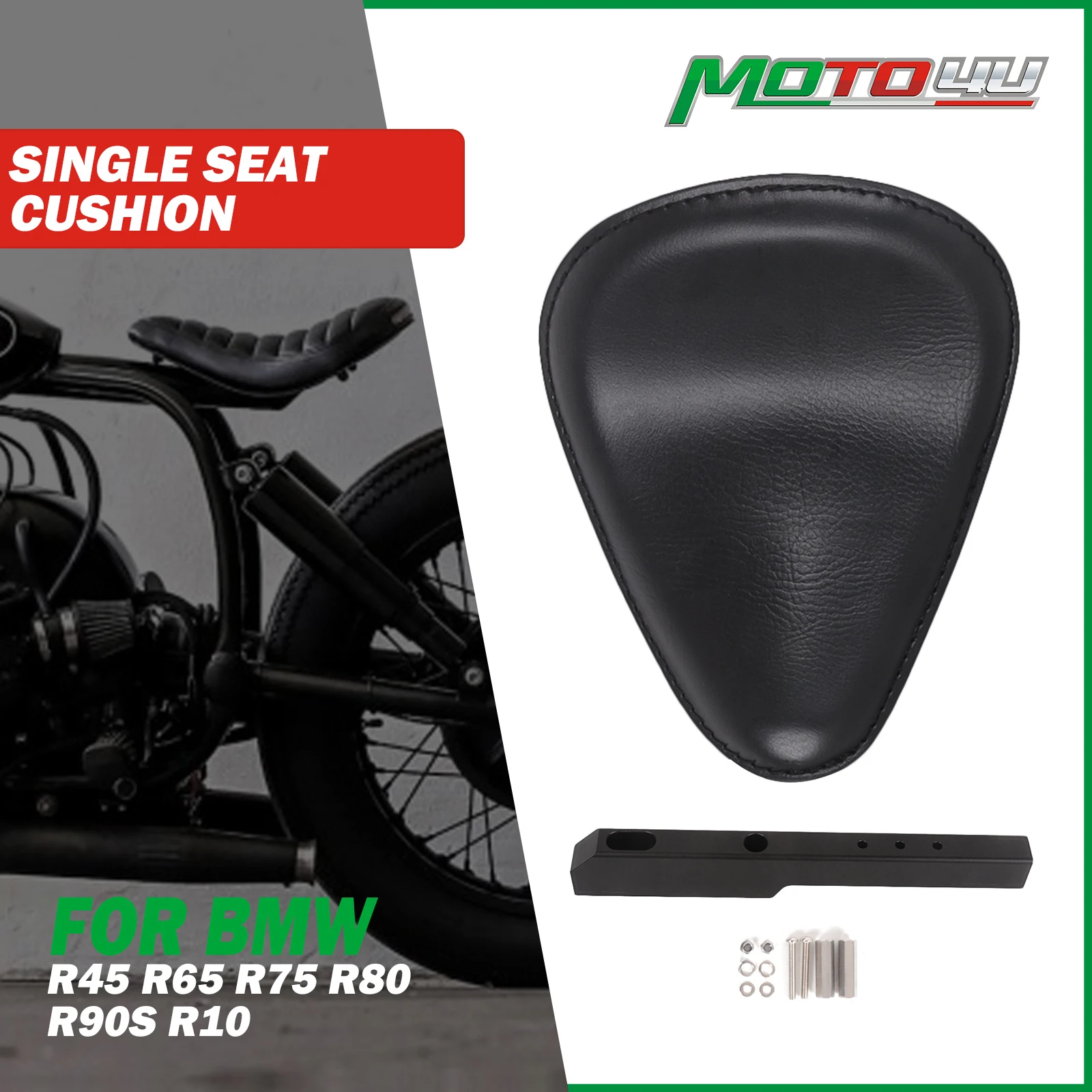 

New Motorcycle Single seat Cushion With Bracket Mount Hinge Brace Bobber For BMW R60 R90 R100