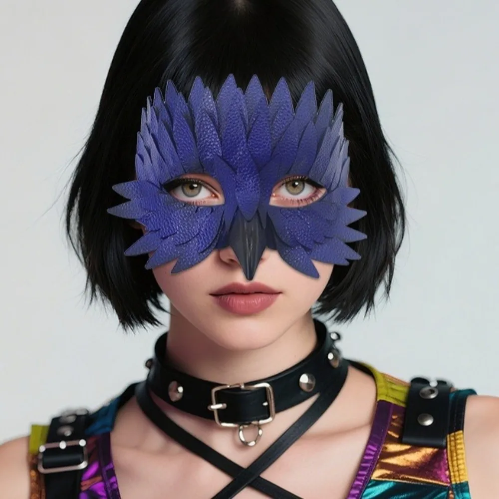 

Colorful Halloween Feather Mask Handmade Mysterious Feather Half Face Mask Plastic Realistic Costume Party Mask