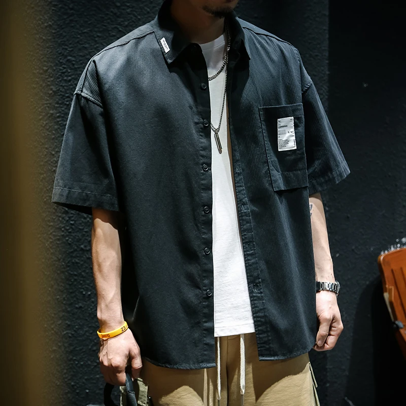 Summer American Casual Short Sleeve Cotton Shirt Men Loose Trendy Brand INS Large Size Pure Cotton Workwear Shirt Jacket