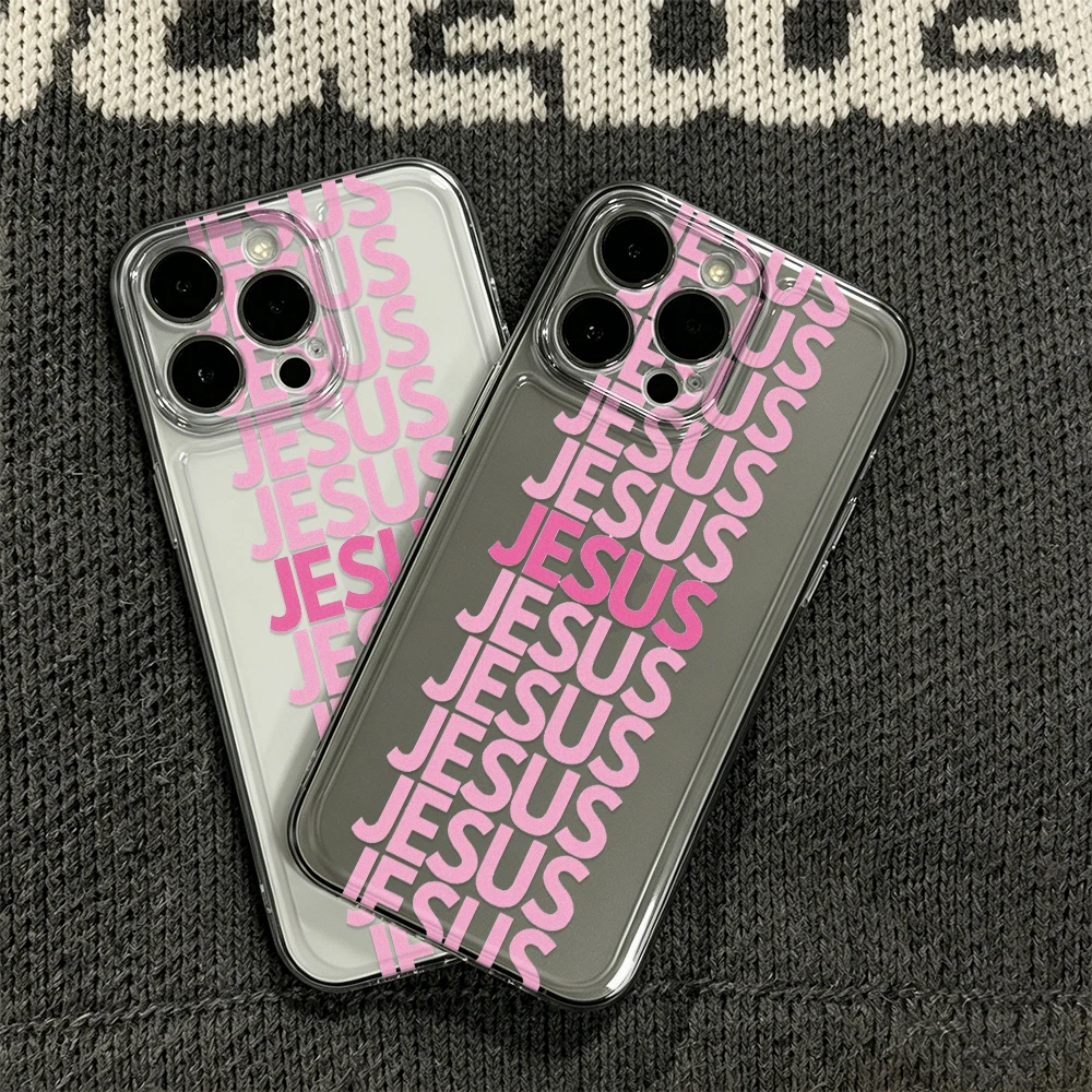 Coque en silicone motif dessin animé mignon dégradé Jésus pour iPhone 12 11 13 15 Plus 14 17 16 Pro Max – Adorable étui de téléphone pour filles
