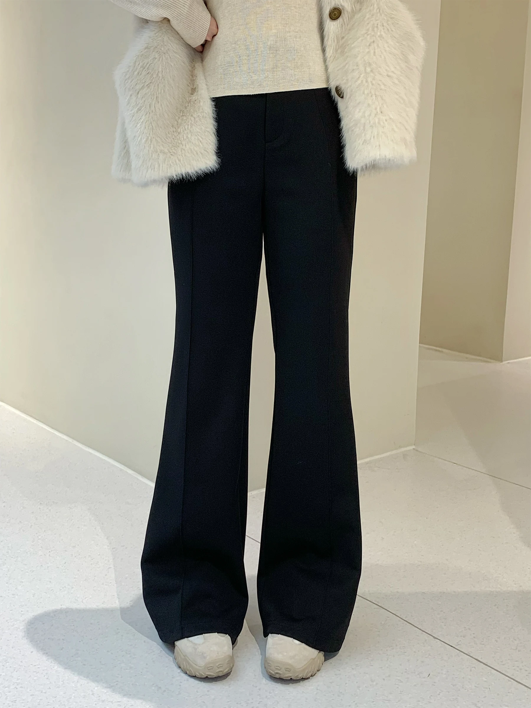 

Li Xiaoxiao plus Size Fce Lined Flared Casual Pants Women's Thi Wide Leg Bla Winter New Sle Comfortable Loose Trousers