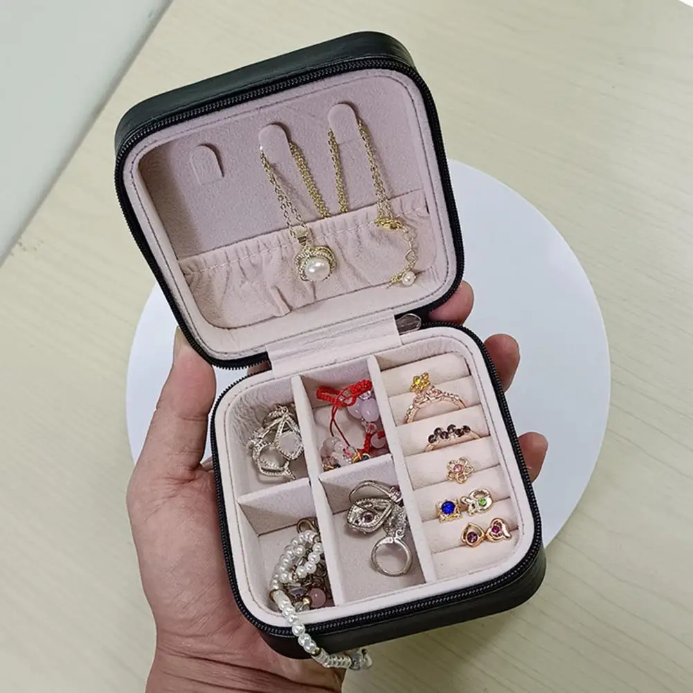 Verpakking Sieraden Organizer Box Lederen Multi Raster Draagbare Rits Oorbellen Ketting Opbergdoos Display Sieraden Opslag