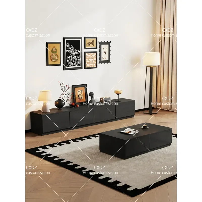 Retro Medieval Style TV Cabinet and Coffee Table Combo Integrated Storage Modern Simple Living Room Furniture for Small
