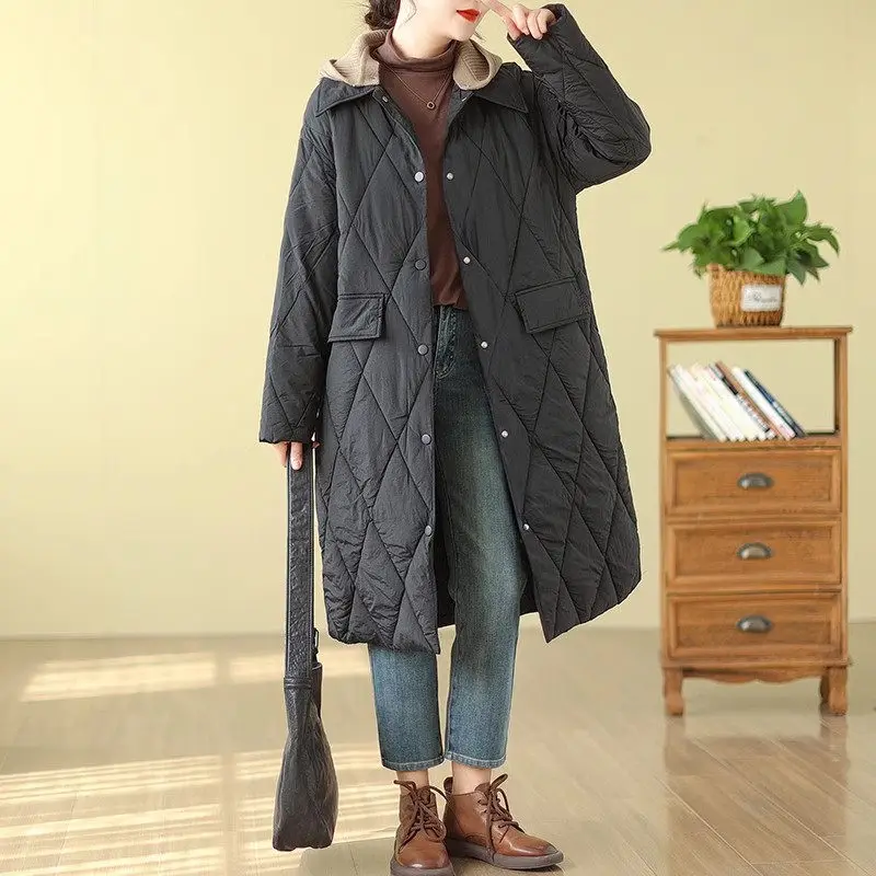 Winter Oversized Down Cotton Jacket For Women Loose Fitting Fashion Single Breasted Casual Long Parkas Quilted Coat Z4255