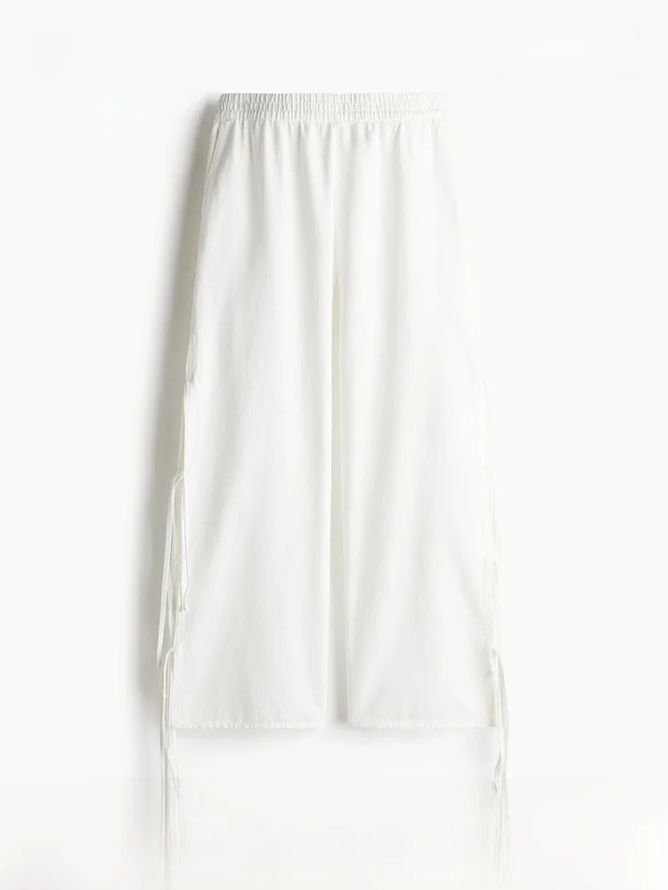 

H&M Women's Jeans Summer New Raseel Belted Design Elastic Waist Wide Leg Long Pants Casual Style Natural Waist Loose Fit