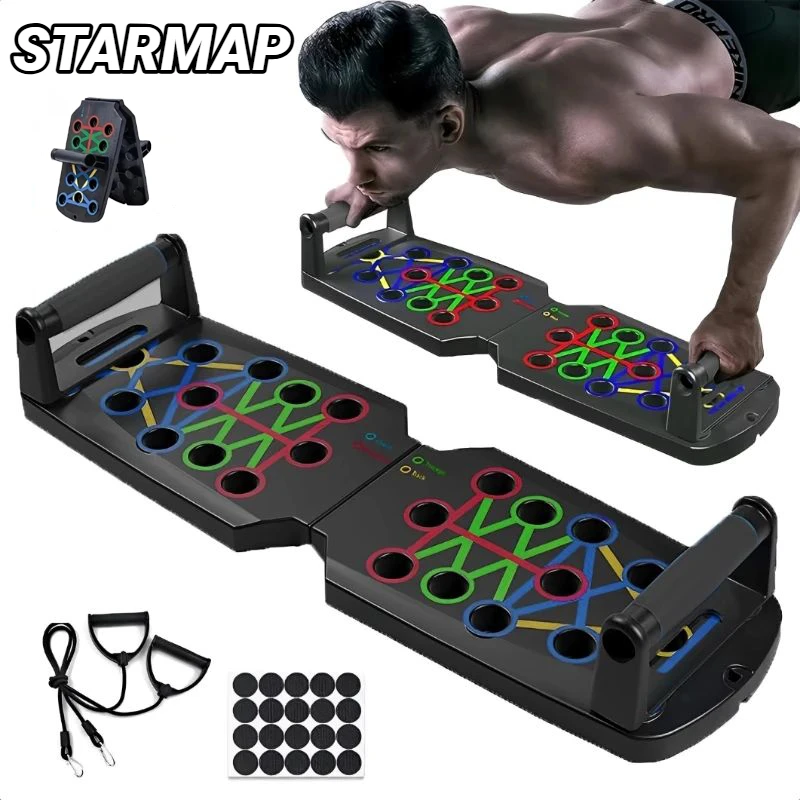 Tabla de Flexiones Portátil Multifuncional, Dispositivo de Entrenamiento Muscular y de Fitness, Set de Ejercicio en Casa, Barra de Flexiones Plegable con Resistencia