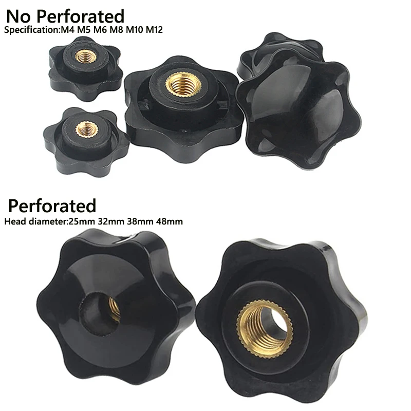 M4 M5 M6 M8 M10 M12 Plum Bakelite Hand Tighten Nuts Handle Thread Star Mechanical Black Thumb Nuts Clamping Knob Manual Nuts