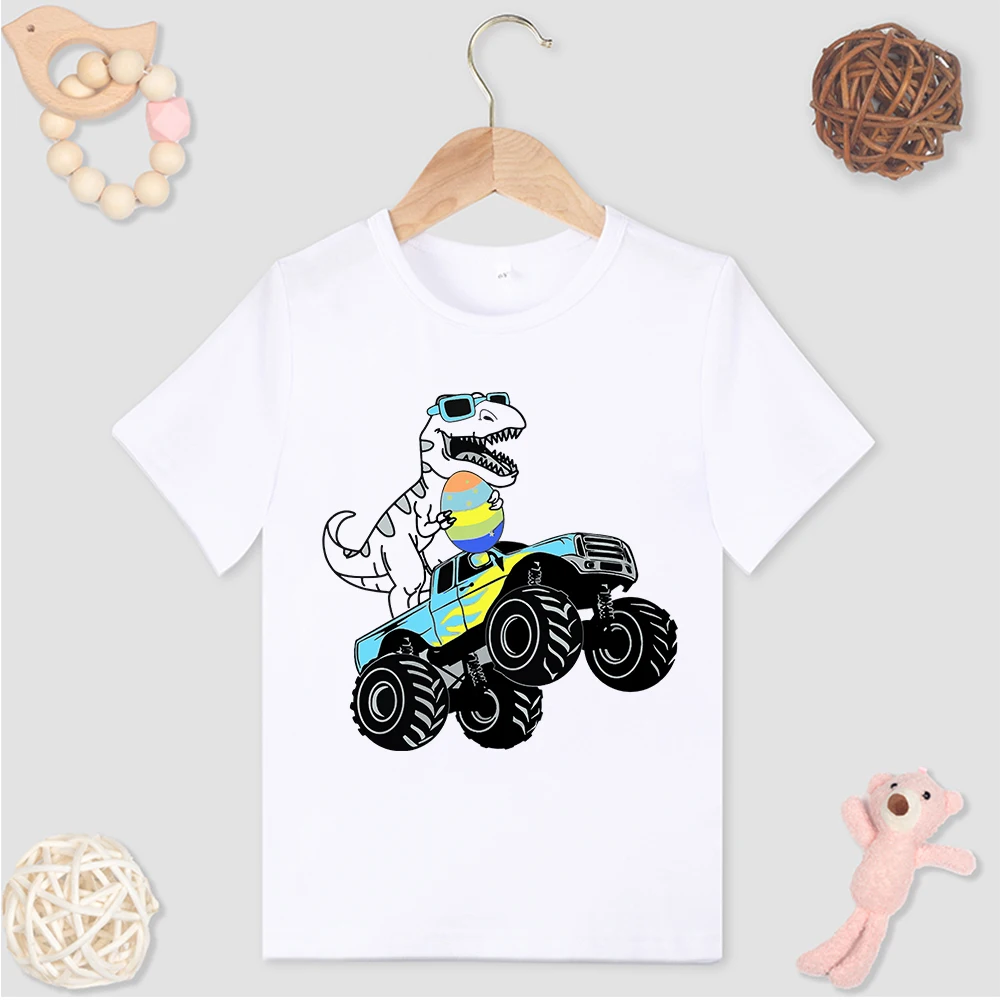 Creativity Dinosaur Print O Neck Child Girls Boys Comfy Summer T-Shirts White Exquisite Casual All-match Kids Tops Clothes Trend