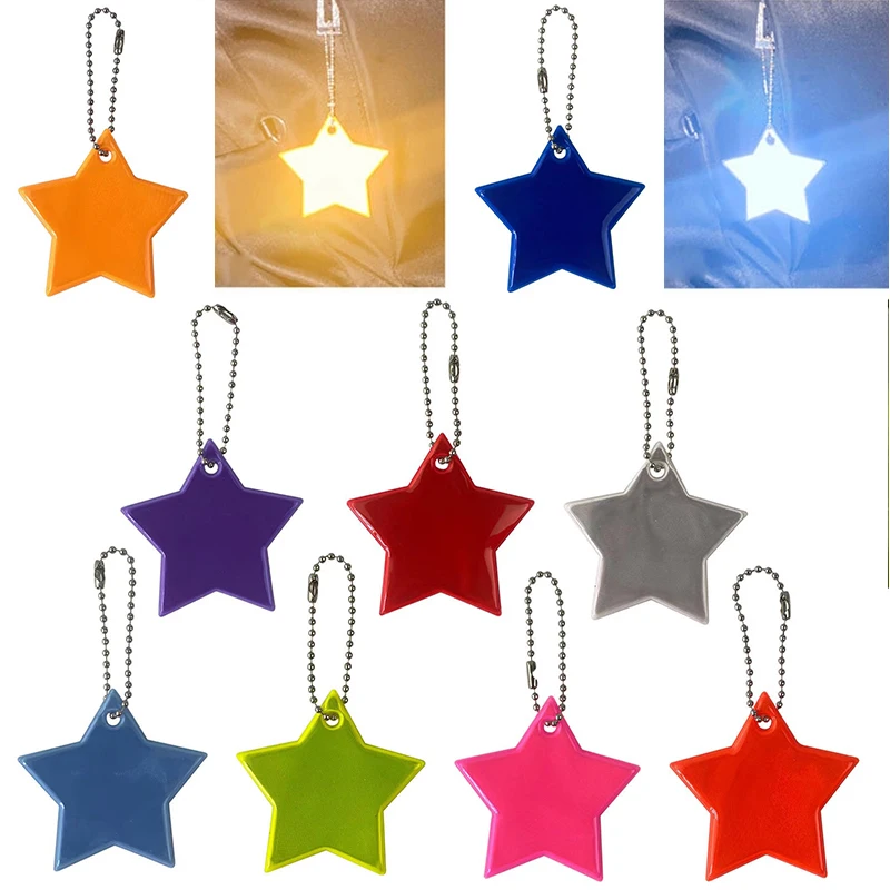 Llavero reflectante de 8 piezas para niños, colgante reflectante de estrellas, tira de bolsas, accesorios de seguridad nocturna