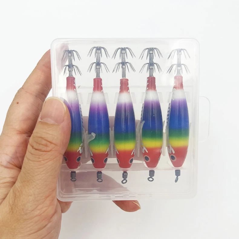 ShareShark 5 Stück/Box Leuchtendes Horizontales Garnelen-Lasermuster Hartköder-Set, geeignet für Meeresangeln auf Tintenfische und Oktopus. – Detail 7