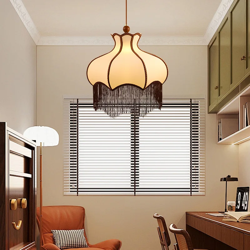 Retro LED Fabric Chandeliers Bedroom Living Room Dining Room Interior Decoration Pendent Lamp