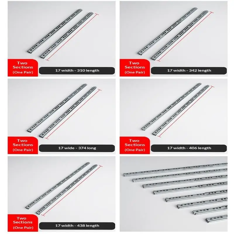 17mm 2-Section Miniature Ball Bearing Slide Bidirectional Compact Drawer Sliding Rail for DIY Small Storage Box Projects