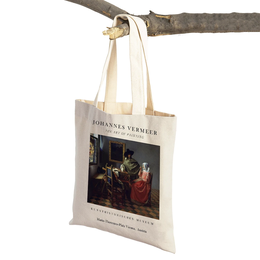 Johannes Vermeer Exhibition Rembrandt Double Print Lady Shopping Bags Nordic Shopper Bag Canvas Tote Women Supermarket Handbag