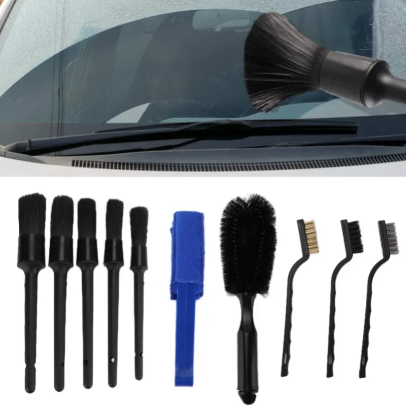 10PCS/Set Car Cleaning Detailing Brush Set Black for Small Cracks Corners Lug Nuts