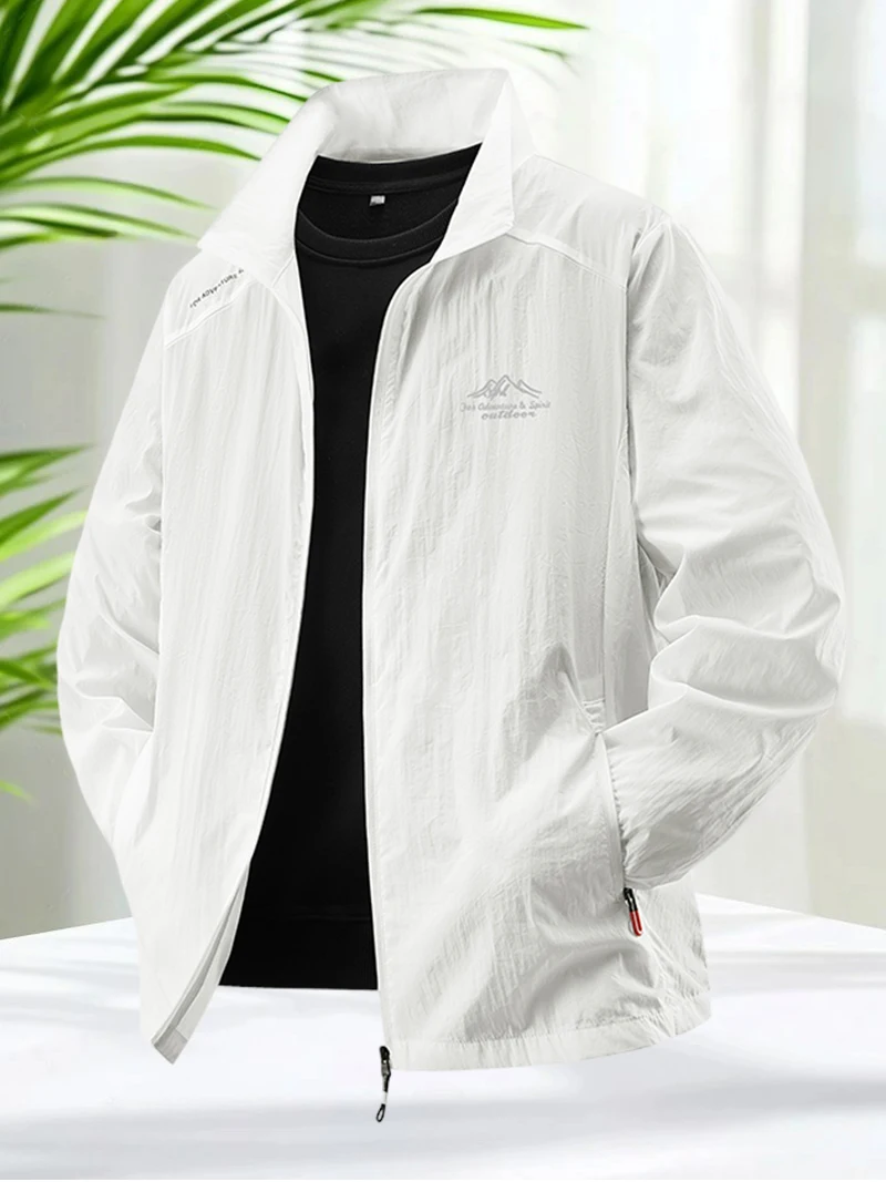 ملابس الحماية من الشمس للرجال بأكمام طويلة وسحاب للصيف معطف مقاوم للأشعة فوق البنفسجية للجري في الهواء الطلق خفيف الوزن 50 UPF سترة غير رسمية للرجال