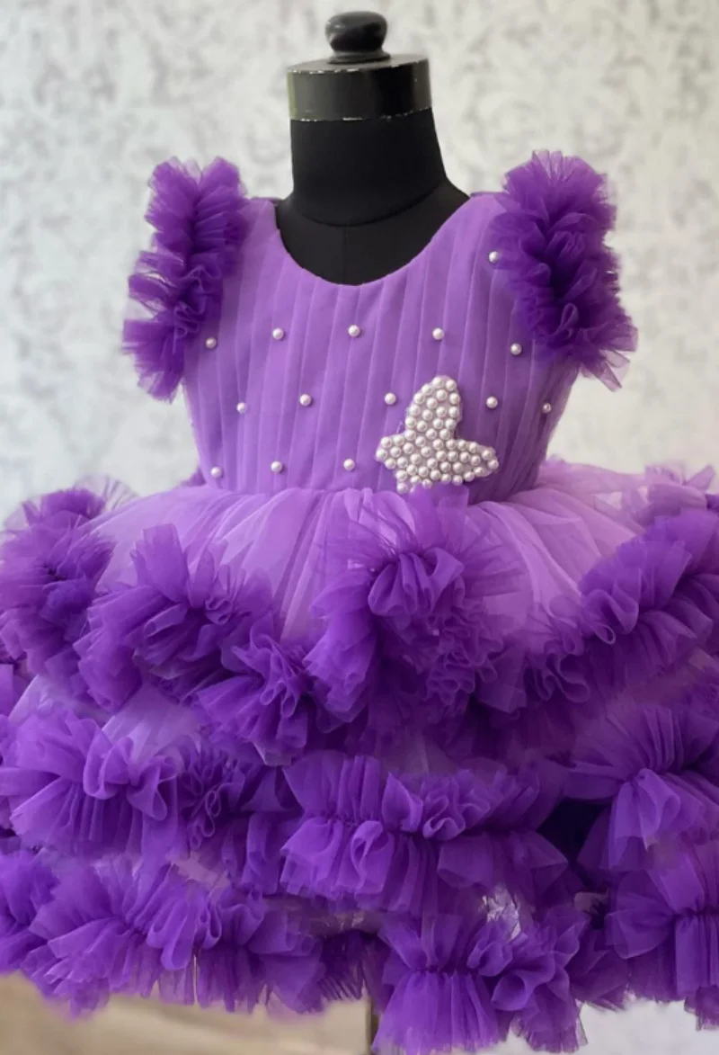 

Purple New Custom Flower Girl Dresses Tiered Tulle Puffy Tutu Outfit Kids Wedding Bridesmaid Gown Birthday Party Prom Dress