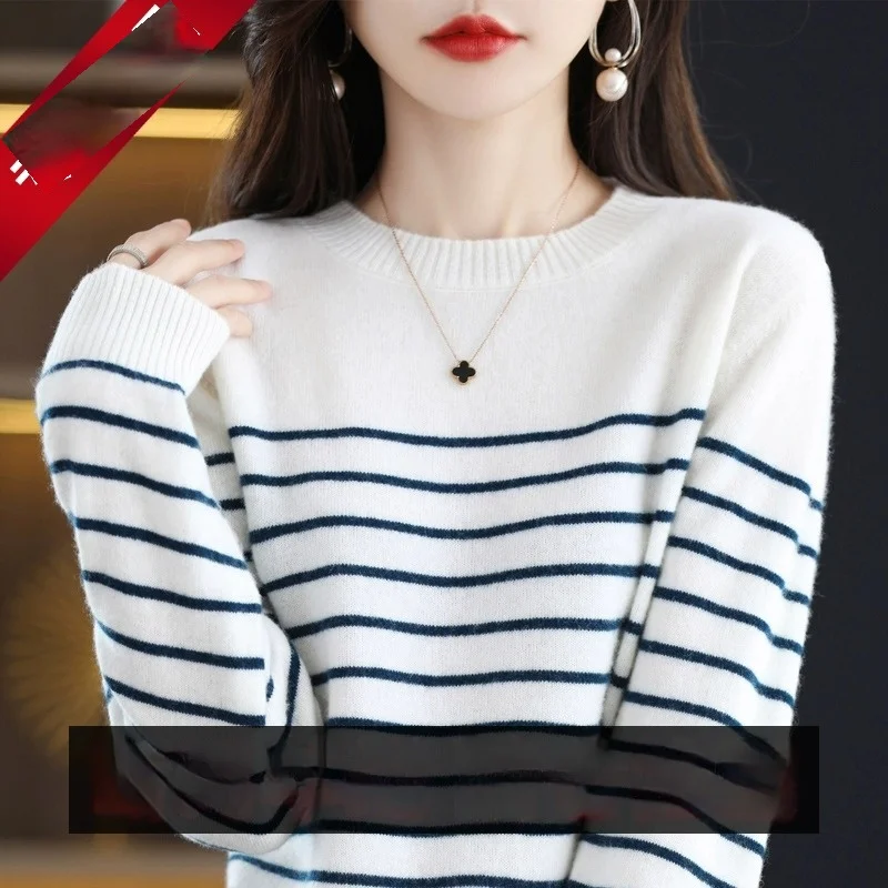 Erdos 00% Pure Cashmere Sweater 2023 Spring New Loose Striped sweater Wool Knitting Bottoming Shirt