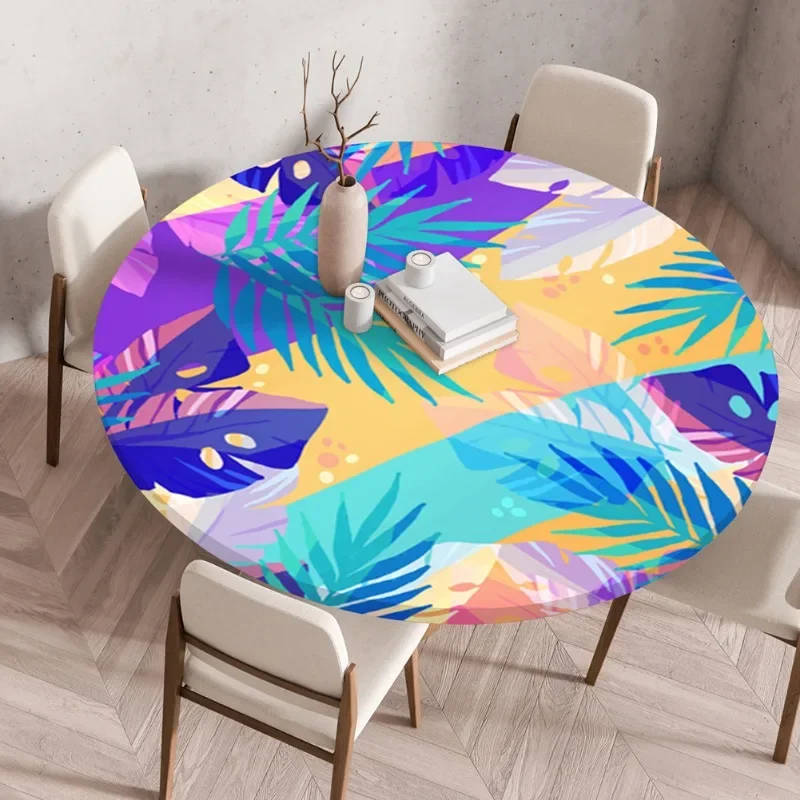 60-140cm Round Table Cover Waterproof Oil-Proof Tablecloth Elastic Kitchen Dining Wedding Party Table Cover Home Decoration