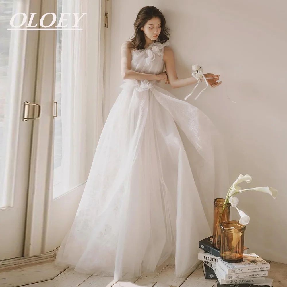 

OLOEY Elegant A-Line Wedding Dress Korea Photohshoot One Shoulder Soft Tulle Bridal Gowns Robe De Maries Floor Length Customized