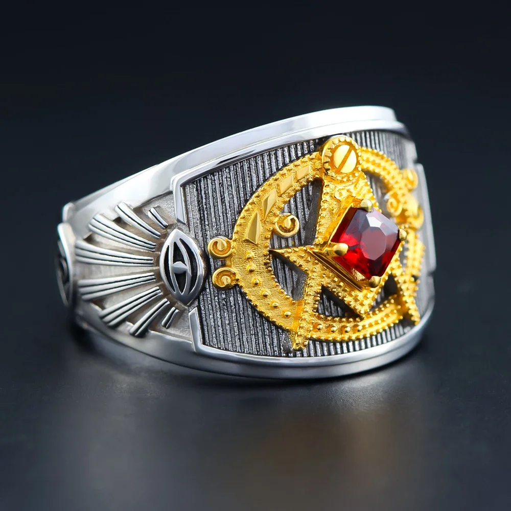 Freemason Masonic Knights Templar G Llluminati Sterling Silver Ring