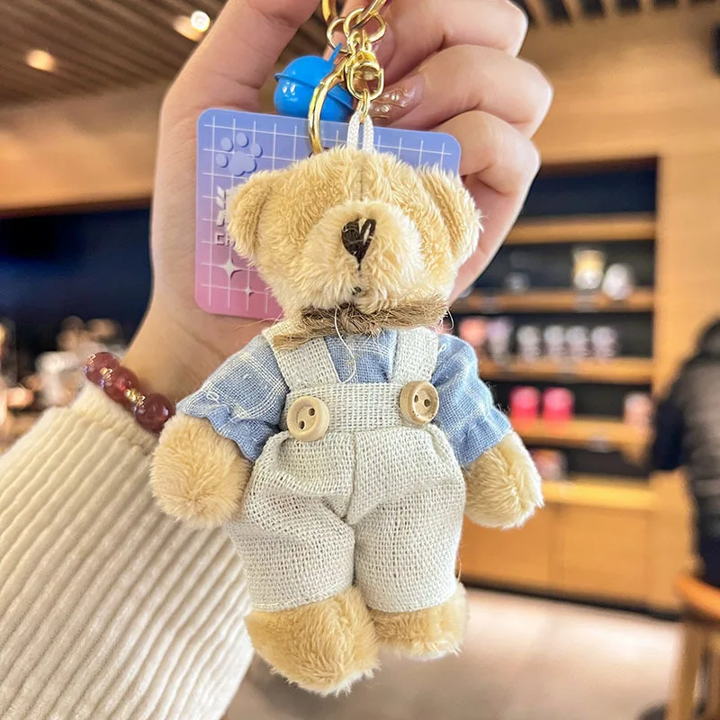 Couple\'s Best Friend Keychain Love Friendship Testimony A Pair Stuffed Plush Animals Striped Bear Kawaii  Rag Doll Stitch Toys
