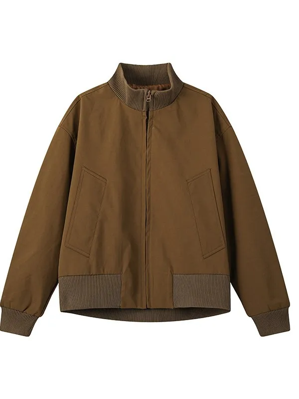 

Cé Brown Stand Collar Pilot Jaet Men's Spring Autumn High Sensation Cleanfit Trendy Workwear Baseball Sle Outerwear