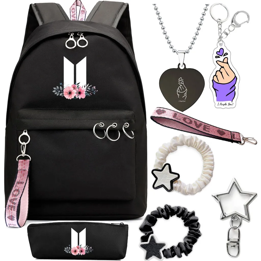 Alikpop Valentine\'s 8-Piece Anime Backpack Set with K-Pop Jewelry, Y2K Hair Accessory, and More - Durable & Stylish