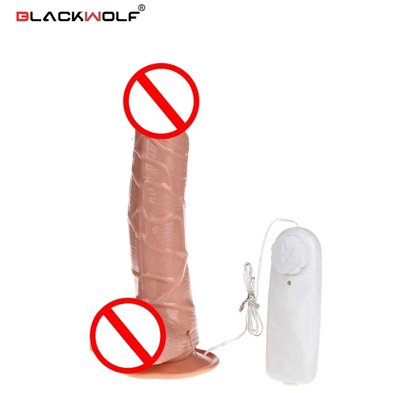 Black Wolf 19cm Huge Dildo, Super Soft Silicone Speed Big Dildo Vibrator, realistic penis with suction cup, sex toys for woman