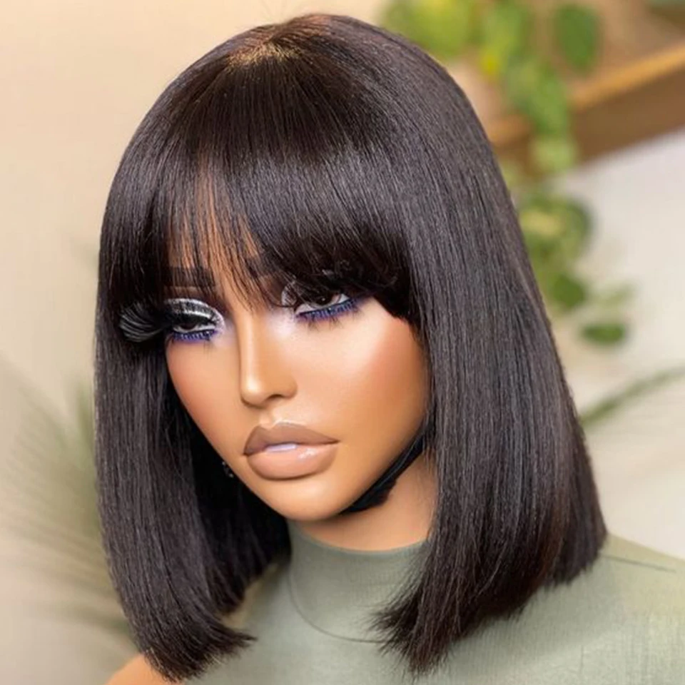 Debut Malaysia Straight Bob Human Hair Wigs With Bangs Short Human Hair Bob Wigs For Woman Red 99J Orange Human Hair Wigs