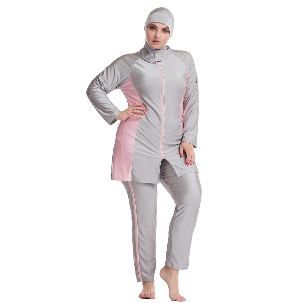 Plus Size 5XL 6XL Modest Swimwear Women Muslim Full Cover Burkini Islamic Bathing Suit Beachwear With Hijab Color Patchwork