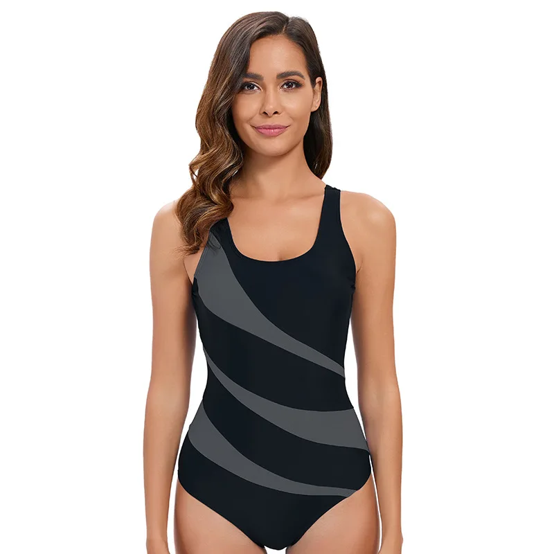 new in Summer Women Beach Swim  1pc Women stripe  Print Sleeveless One-Piece Swimsuit Bikinis Sexy Beachwear Female Swimsuit ﻿