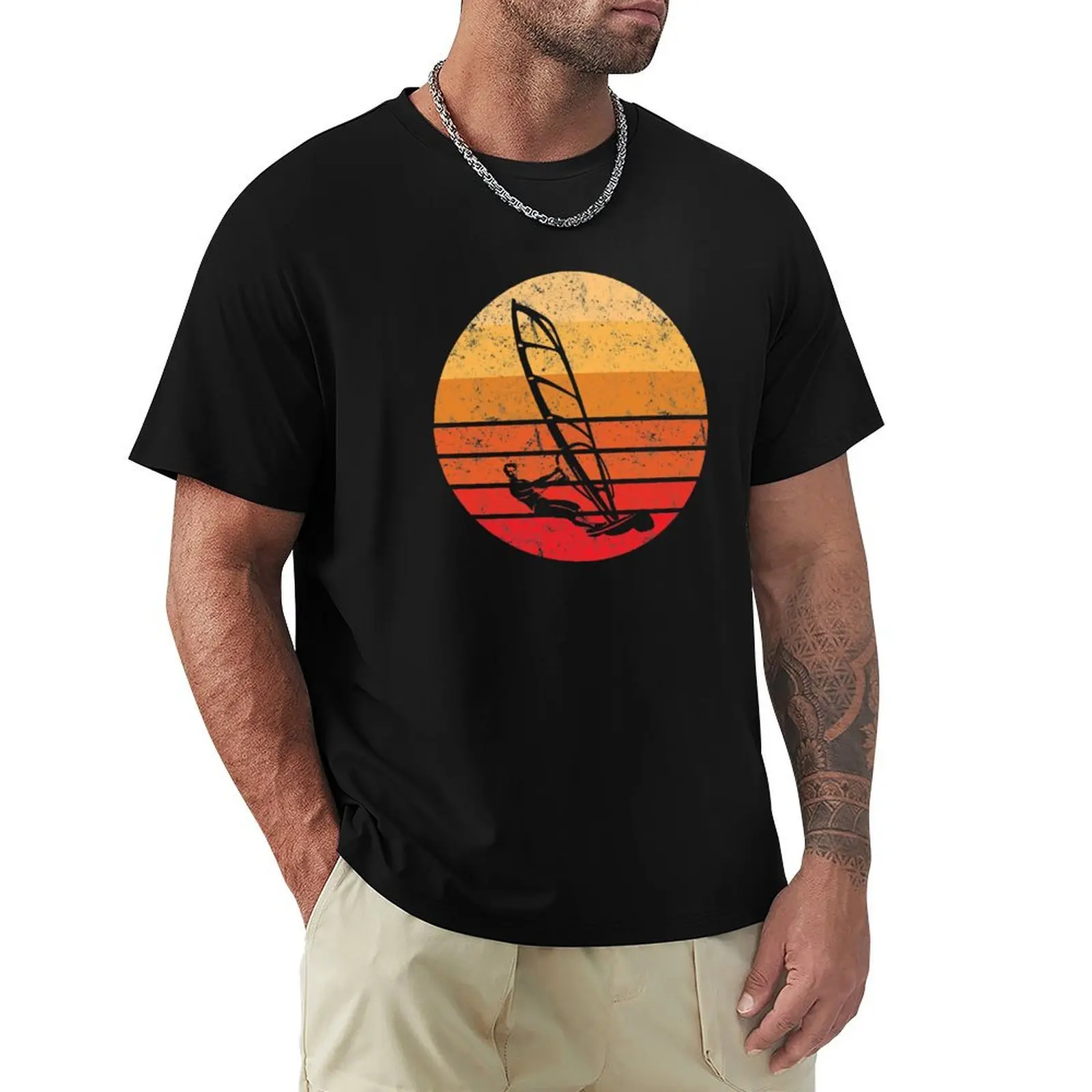 Retro Windsurf Sunset T-Shirt Comfort Stretch Tee Shirt