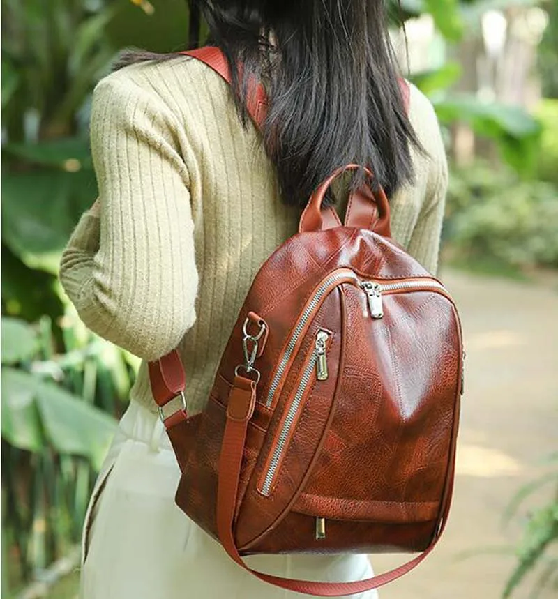 2026 New Arrival Multifunction Retro Backpack Women Bagpack Leather School Bags For Teenage Girls Shoulder Bags Travel Backpacks