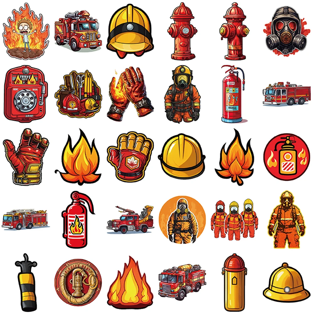 61PCS Firefighter Fire Decor Stickers Vintage For DIY Kids Notebook Luggage Motorcycle Laptop Refrigerator Decal Toys