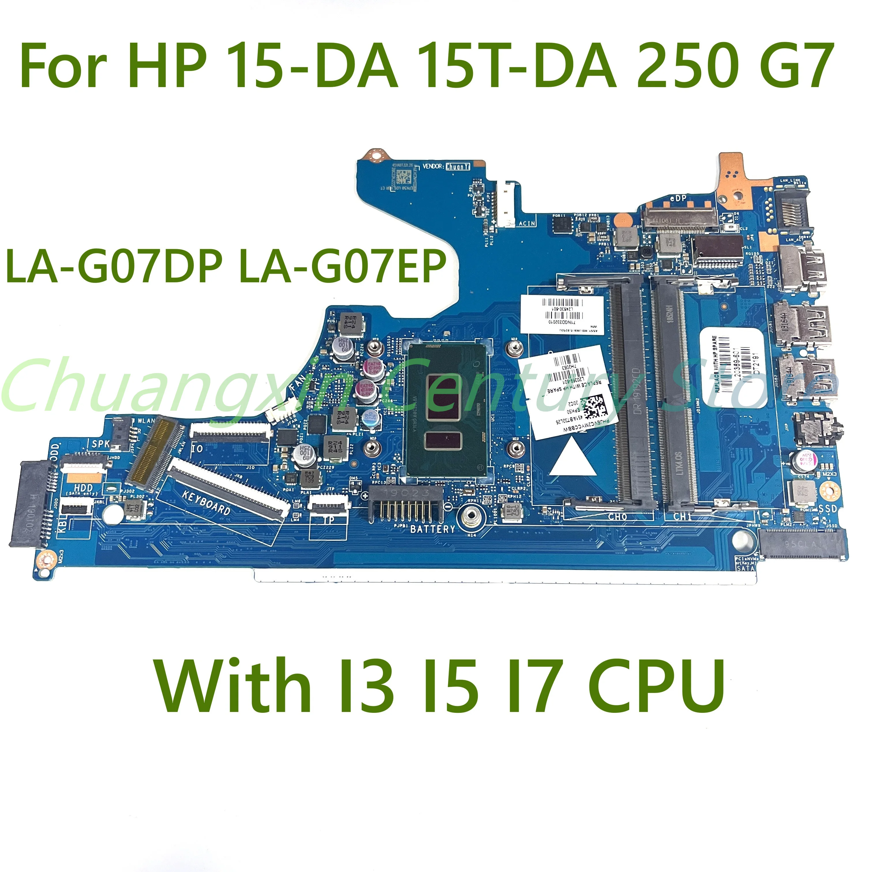 For HP 15-DA 15T-DA 250 G7 Laptop motherboard LA-G07DP LA-G07EP with I3 I5 I7 CPU 100% Tested Fully Work