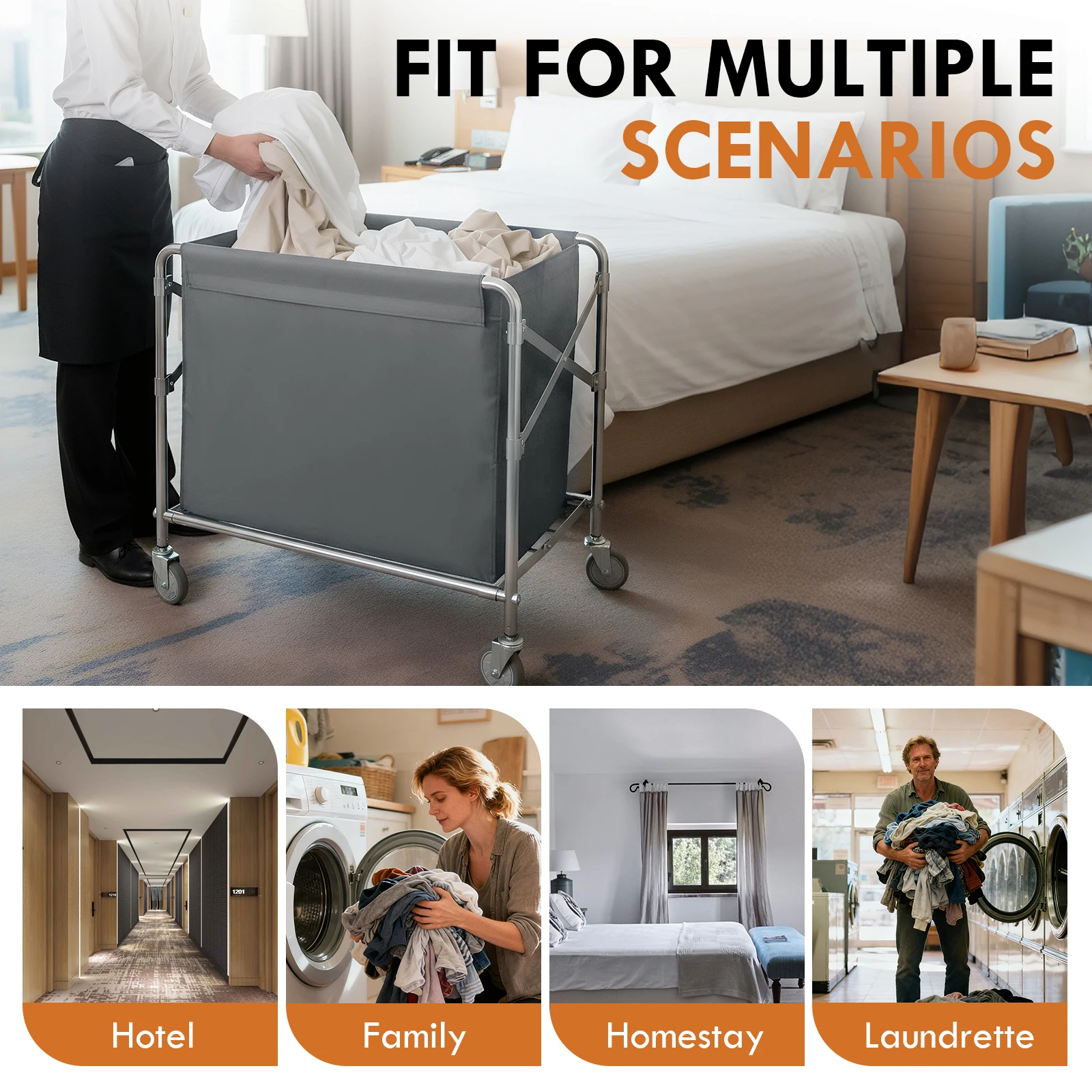 

Collapsible Laundry Basket Trucks 33.86x31.89x20.47in Folding Stainless Steel Rolling Hamper with Wheel for Hotel Hospital Home