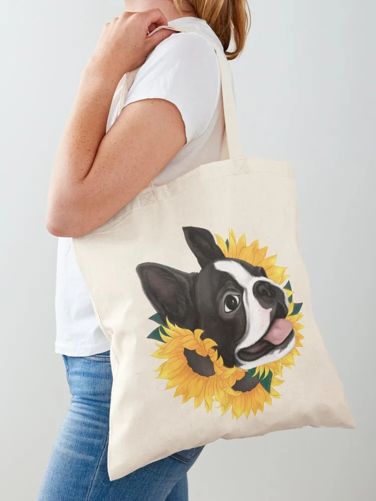 

Boston Terrier Sunflower Tote Bag Canvas shoulder bag shopping bag Big women canvas bags
