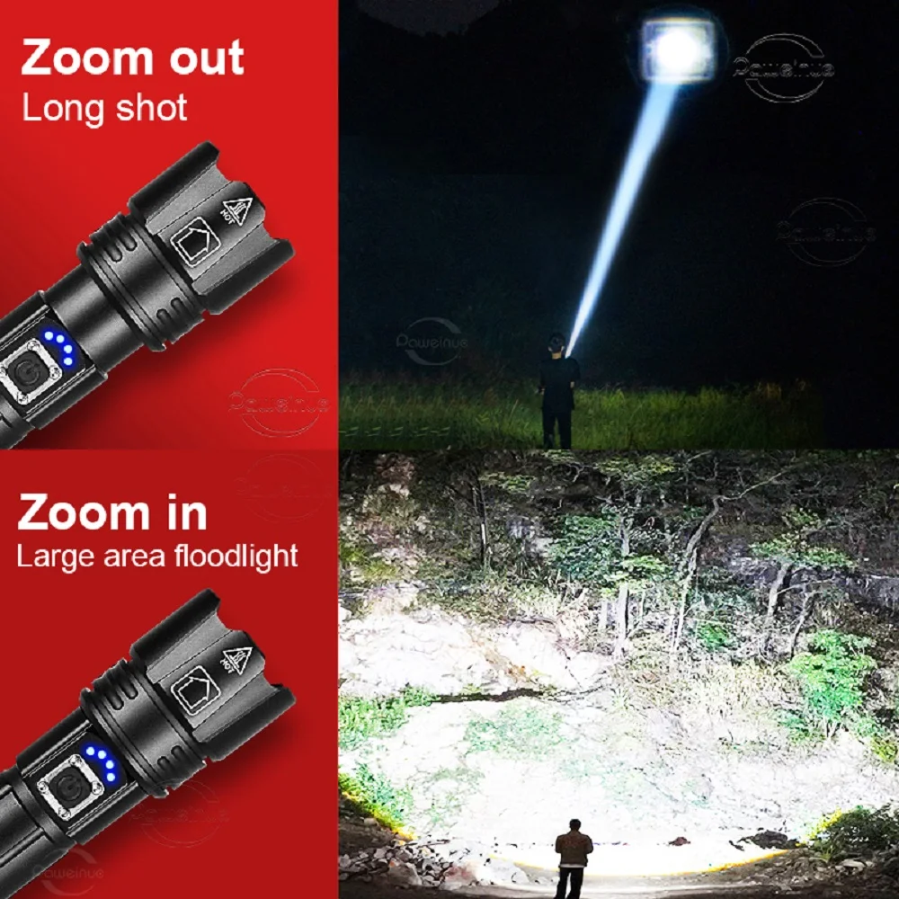 8800000LM Most Powerful LED Flashlight 3000 Watts USB Rechargeable Torch Light 5500 Meter High Power Flashlight Tactical Lantern