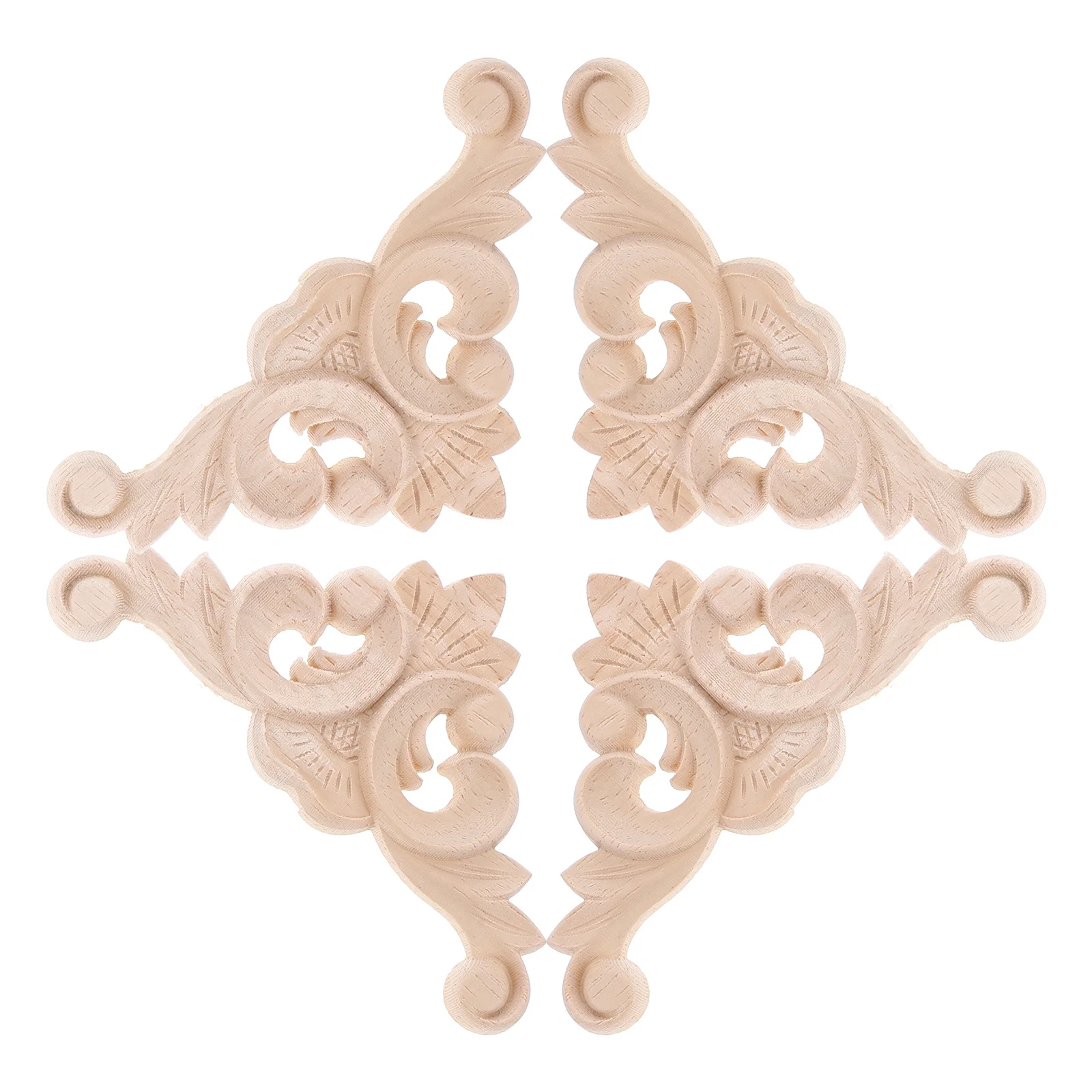 

4Pcs Natural Wood Corner Flower Inlay Classic European Carved Onlays for Kitchen Cabinet Furniture Decor DIY Wall Door Design