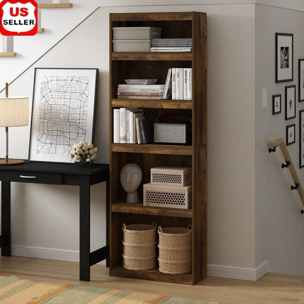 

Регулируемый 5-уровневый книжный шкаф для хранения, современный композитный шкаф из янтарной сосны, простая сборка, домашний офис, гостиная, семейная комната