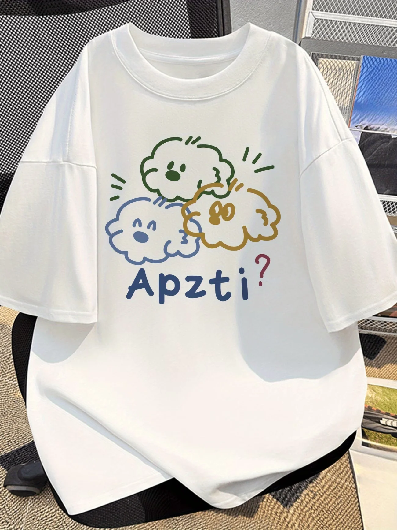 Cute Cartoon Cloud Dog Graphic T-Shirt Apzti Letter Print Tee Kawaii Animal Summer Short Sleeve Top Unisex Casual Loose Shirt