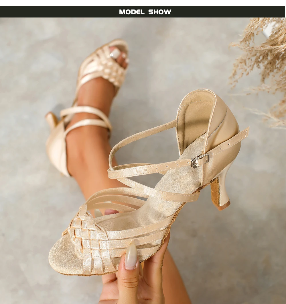 CINMIDY Satin-Tanzschuhe für Damen, Latein-Tanzschuhe, Tango-Salsa-Ballsaal-Tanzschuhe, Weichsohlen-Sandalen, Indoor-Party-Schuhe – Detail 7